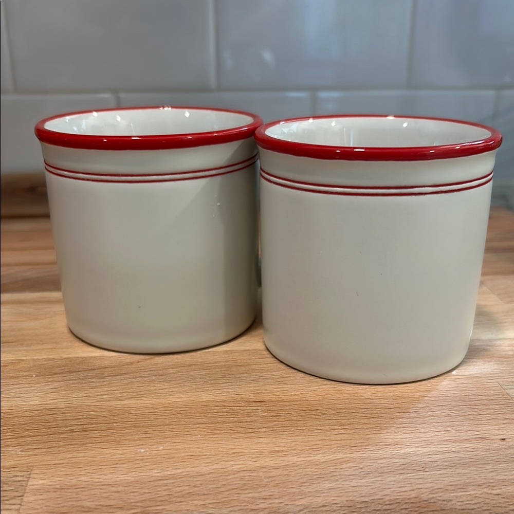 Magnolia Set of Two Cream and Red Ceramic Mugs